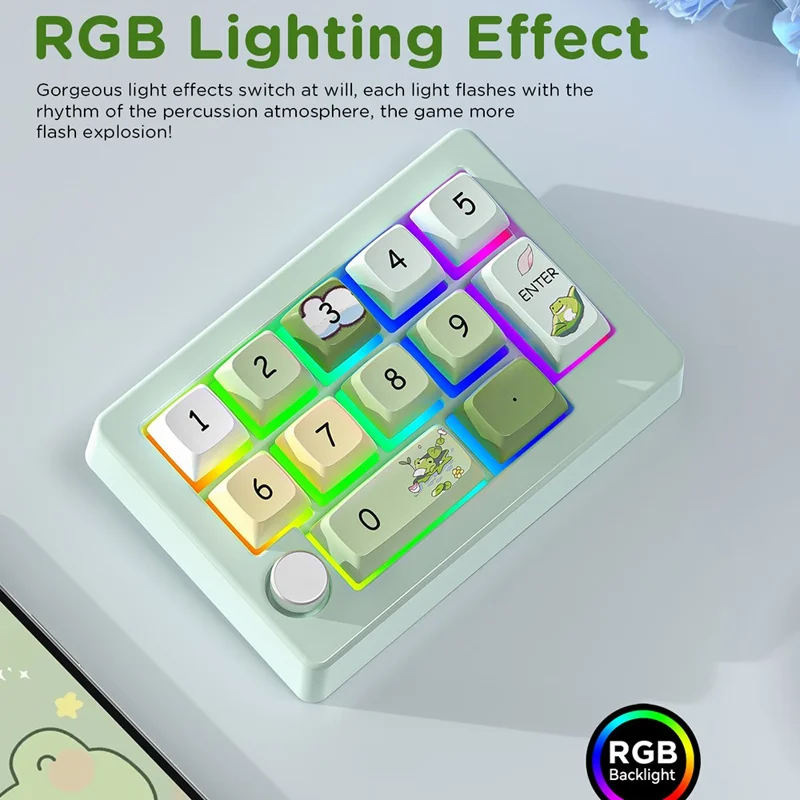 MKESPN W908 2.4GHz Wireless / Wired / Bluetooth-Compatible Mechanical Mini Keyboard Programmable RGB Backlit 12-Key Numpad - White