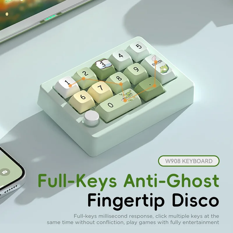 MKESPN W908 2.4GHz Wireless / Wired / Bluetooth-Compatible Mechanical Mini Keyboard Programmable RGB Backlit 12-Key Numpad - White