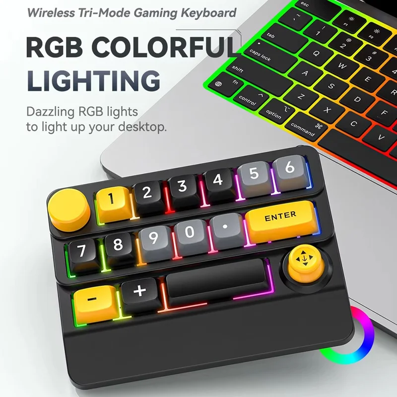 MKESPN W909 15 Keys Mechanical Gaming Keyboard Wireless / Bluetooth-Compatible / Wired RGB Backlit Keypad - Black