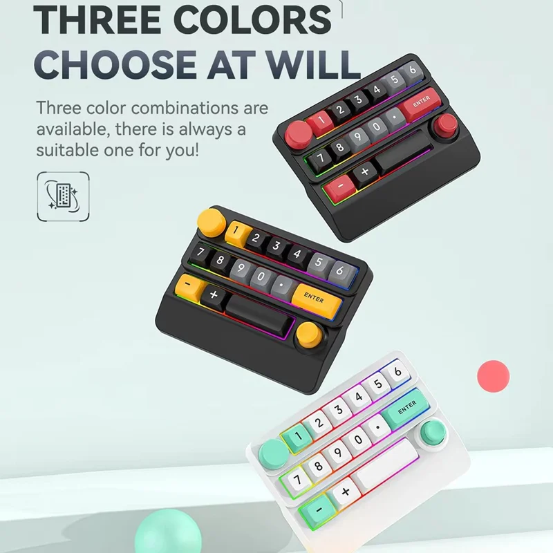 MKESPN W909 15 Keys Mechanical Gaming Keyboard Wireless / Bluetooth-Compatible / Wired RGB Backlit Keypad - Yellow