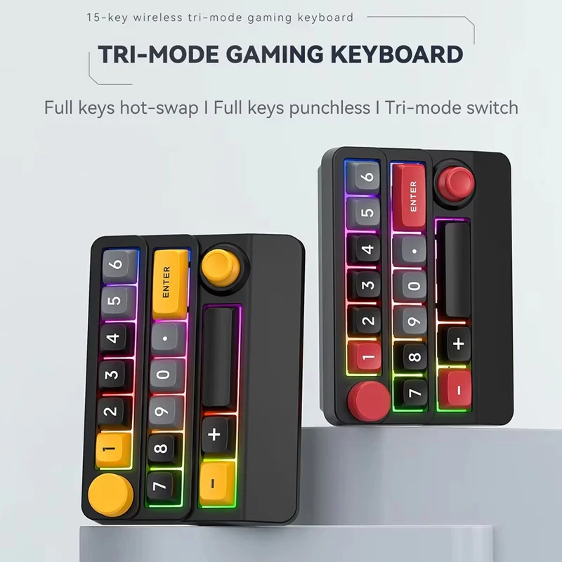 MKESPN W909 15 Keys Mechanical Gaming Keyboard Wireless / Bluetooth-Compatible / Wired RGB Backlit Keypad - Yellow