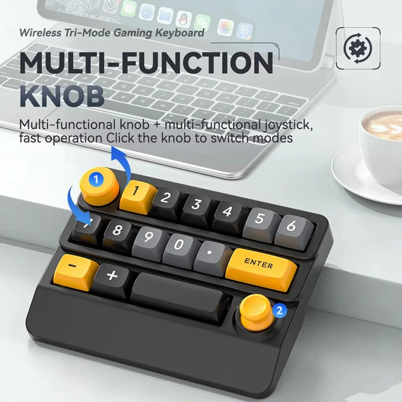 MKESPN W909 15 Keys Mechanical Gaming Keyboard Wireless / Bluetooth-Compatible / Wired RGB Backlit Keypad - Yellow