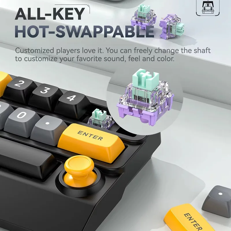 MKESPN W909 15 Keys Mechanical Gaming Keyboard Wireless / Bluetooth-Compatible / Wired RGB Backlit Keypad - Yellow