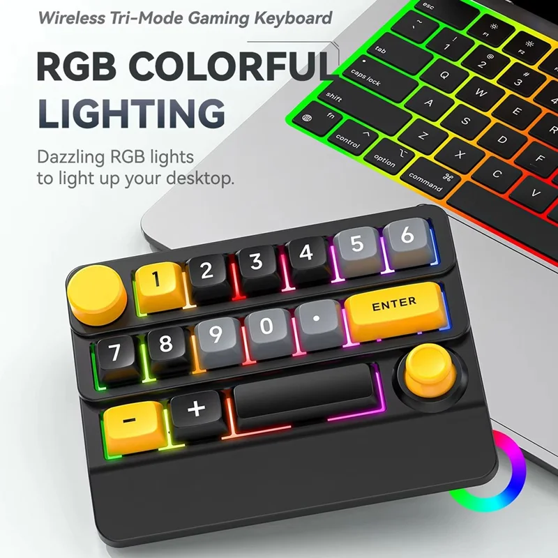 MKESPN W909 15 Keys Mechanical Gaming Keyboard Wireless / Bluetooth-Compatible / Wired RGB Backlit Keypad - Yellow