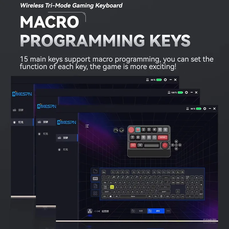 MKESPN W909 15 Keys Mechanical Gaming Keyboard Wireless / Bluetooth-Compatible / Wired RGB Backlit Keypad - Yellow