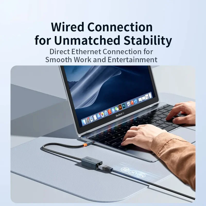 TRANYOO HB10-C USB-C to RT45 Gigabit Ethernet Aluminum Alloy Adapter Cable