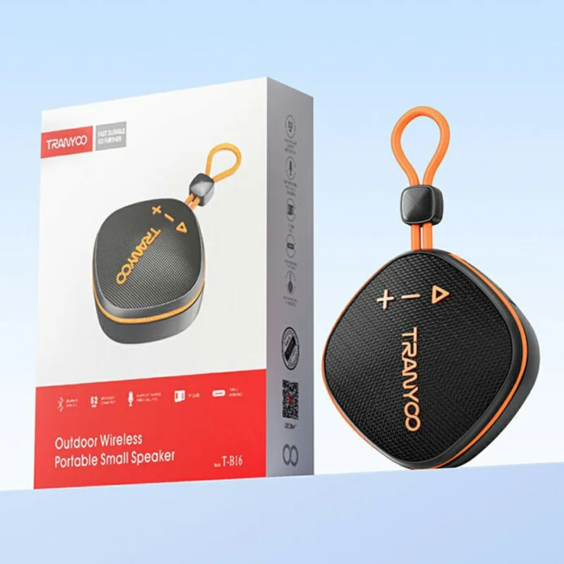 TRANYOO T-B16 Alto-falante Portátil Bluetooth para Uso Externo com Rádio FM e Cartão TF - Preto+Laranja
