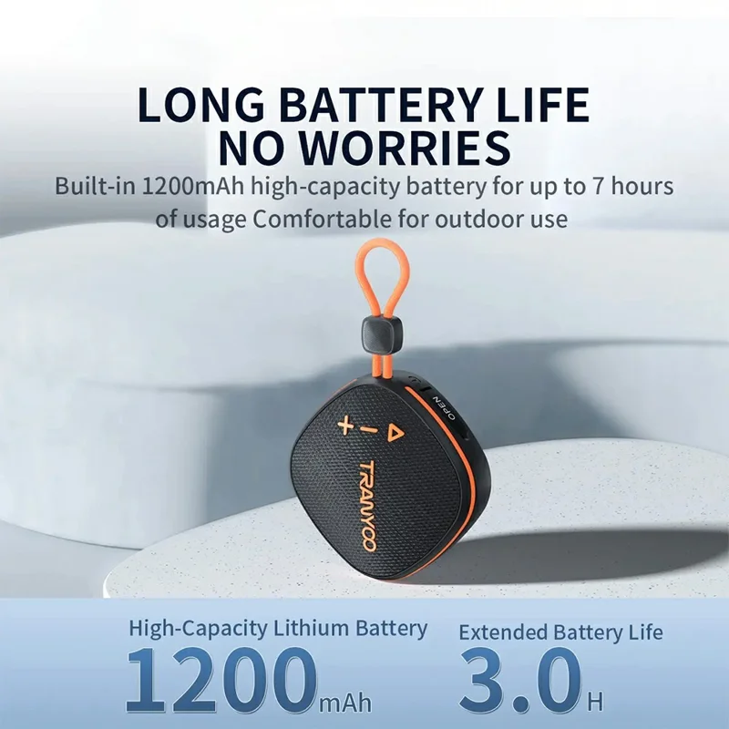 TRANYOO T-B16 Alto-falante Portátil Bluetooth para Uso Externo com Rádio FM e Cartão TF - Preto+Laranja
