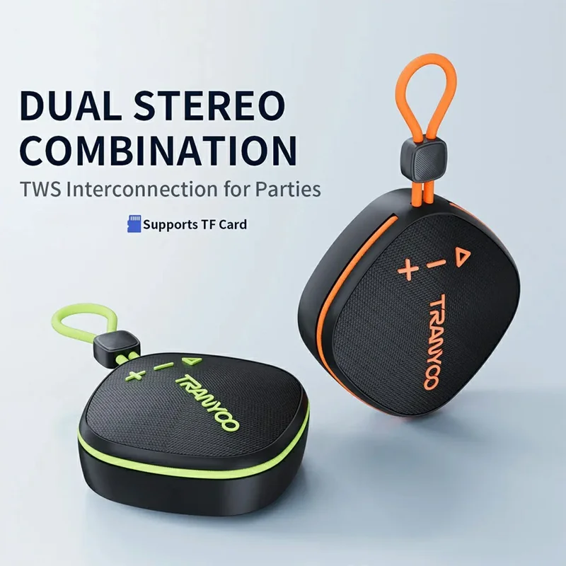 TRANYOO T-B16 Alto-falante Portátil Bluetooth para Uso Externo com Rádio FM e Cartão TF - Preto+Laranja