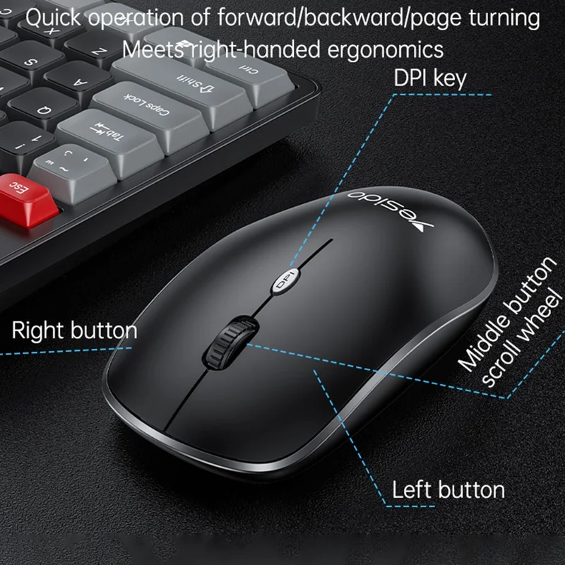 YESIDO KB43 2.4G Wireless Silent Commercial Office Keyboard Mouse Set for Desktop PC Laptop - English