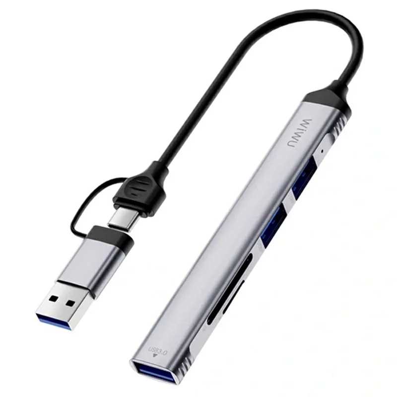 WIWU HB003 5 in 1 Multifunction Hub USB + Type C to USB 3.0 / 2x USB 2.0 / SD and TF Card Reader Expansion Dock