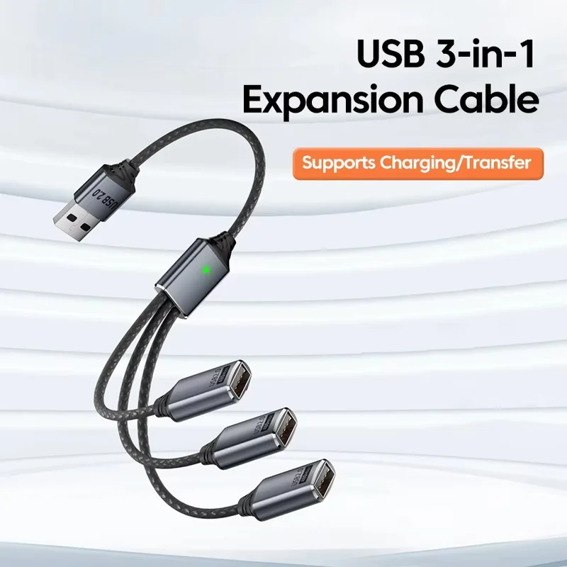 3 in 1 USB Hub Splitter 3 Port USB Expansion Cable High Speed Data Transfer Charging Splitter