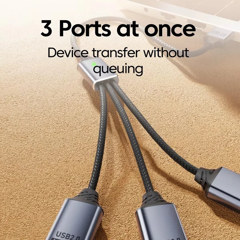 3 in 1 USB Hub Splitter 3 Port USB Expansion Cable High Speed Data Transfer Charging Splitter