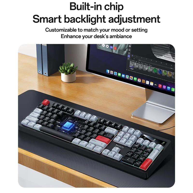 YESIDO KB44 104 Klawiszy Przewodowa Klawiatura z Podświetleniem RGB, Cicha Klawiatura Mechaniczna, Wersja Angielska + Arabska