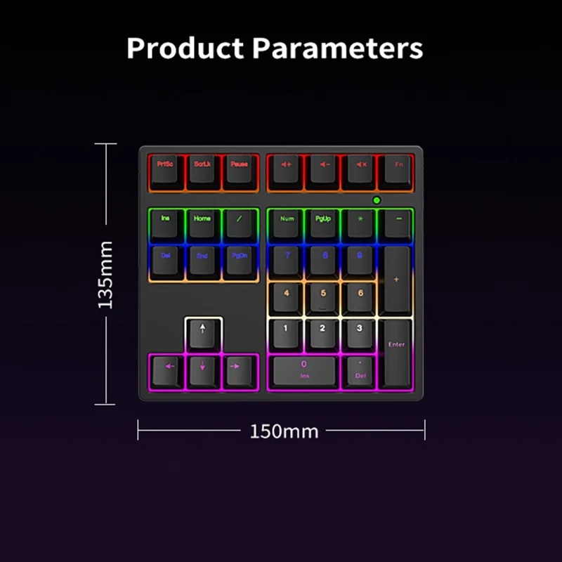A36 RGB Backlit Mini Mechanical Keyboard with Numpad 34 Keys Type-C Wired Keyboard - Black