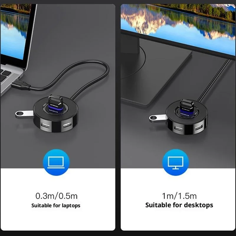 MINDPURE US034 0.3m Cabled USB Hub 4 Port Docking Station USB 2.0 Splitter Adapter for Laptop  /  Notebook  /  Tablet - Type-C