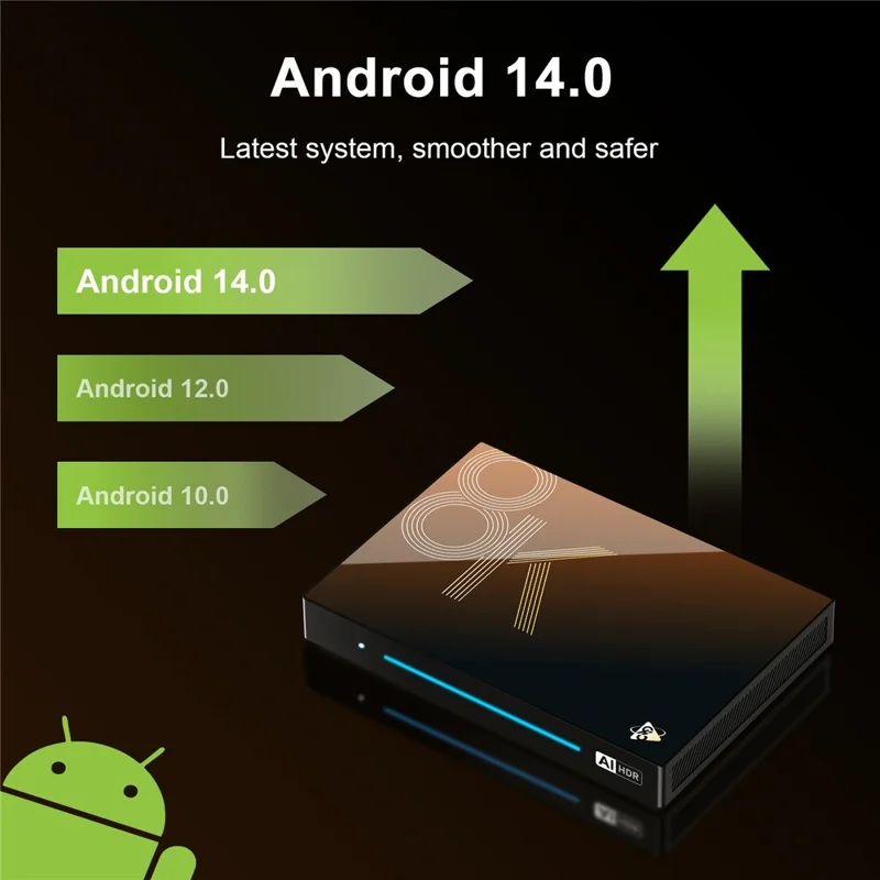 H96 MAX M9S Android 14.0 TV-Box 8GB RAM + 128GB ROM 8K Ultra HD Streaming-Gerät 1000M LAN WLAN 6 BT5.4 - UK-Stecker