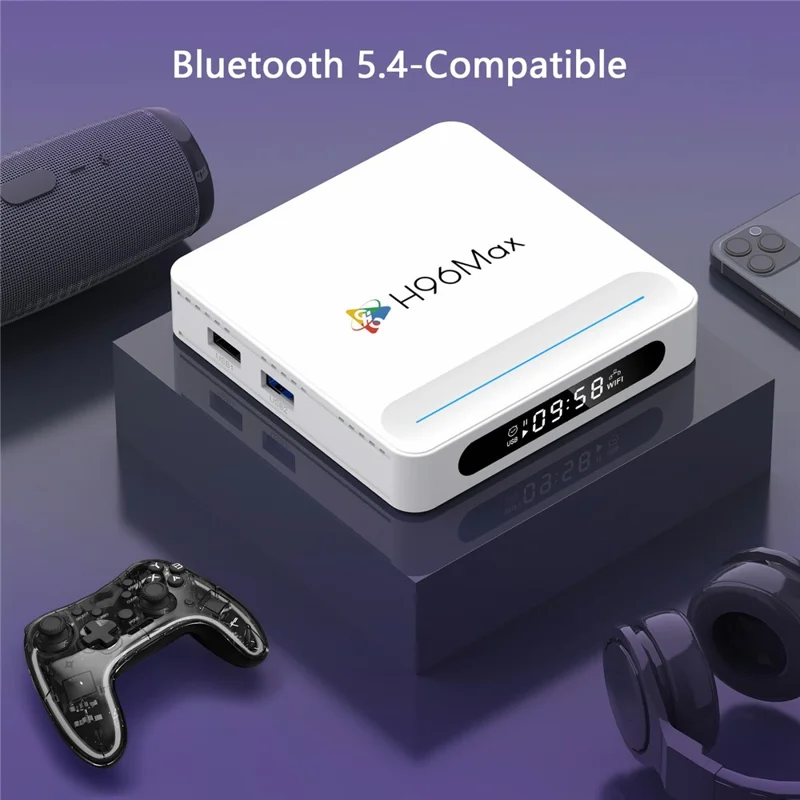 Boîtier Android TV H96 Max H618 Plus 2+16 Go WiFi 6 Bluetooth Compatible 8K Ultra HD Smart TV - Blanc / Prise US