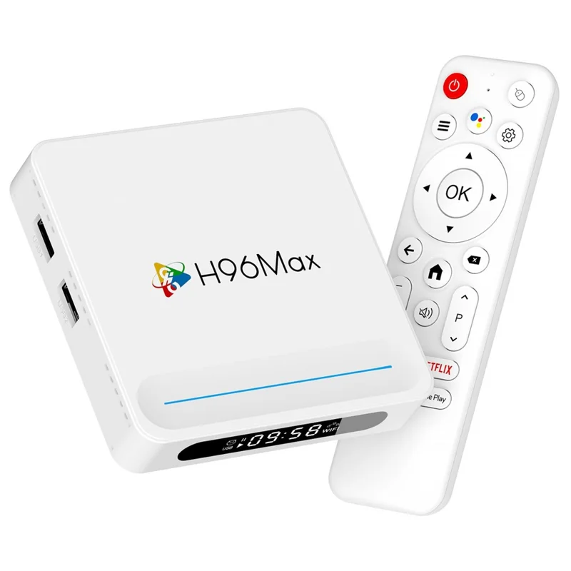 H96 Max H618 Plus 4+128GB Android TV Box WiFi 6 Bluetooth-Compatible 8K Ultra HD Smart TV Box - White  /  US Plug