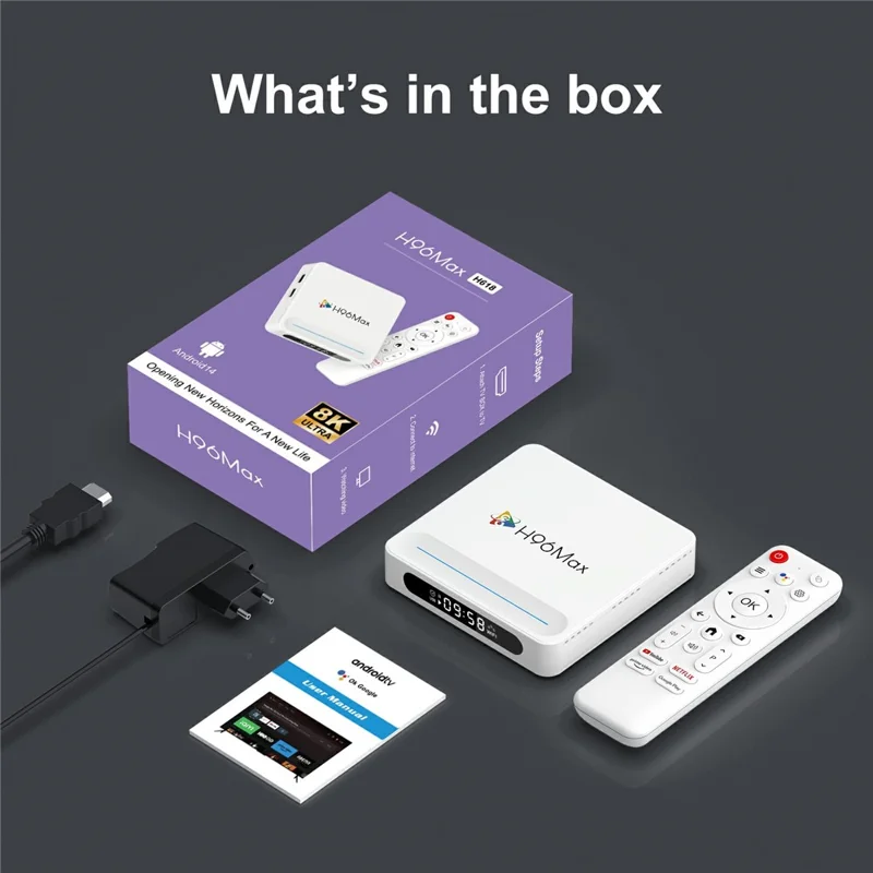 H96 Max H618 Plus 4+128GB Android TV Box WiFi 6 Bluetooth-Compatible 8K Ultra HD Smart TV Box - White  /  US Plug