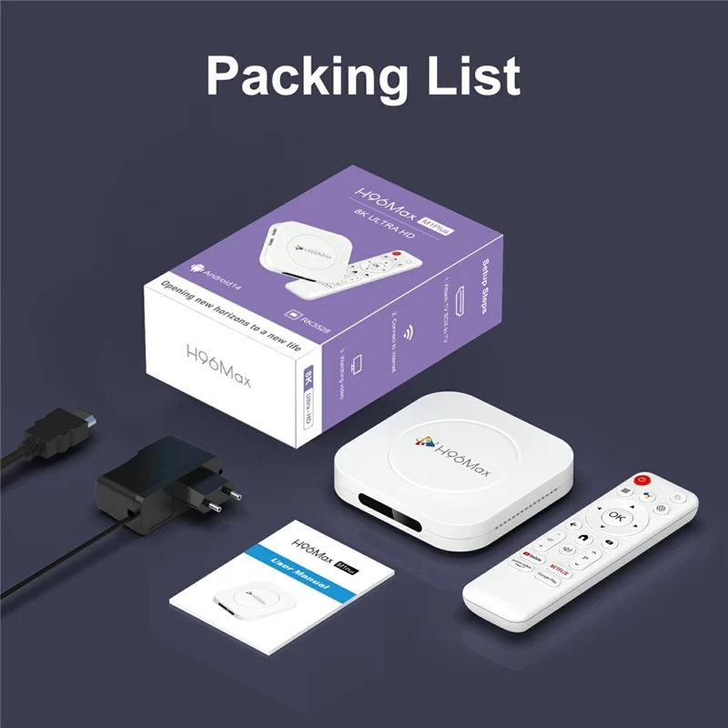 H96 MAX M1 Plus 8K Intelligent Android TV Box 2+16GB WiFi6 BT5.4 Voice Assistant Media Player - White  /  US Plug