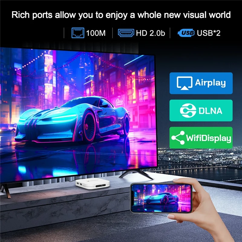 H96 MAX M1 Plus 8K Intelligent Android TV Box 4+128GB WiFi6 BT5.4 Voice Assistant Media Player - White  /  US Plug