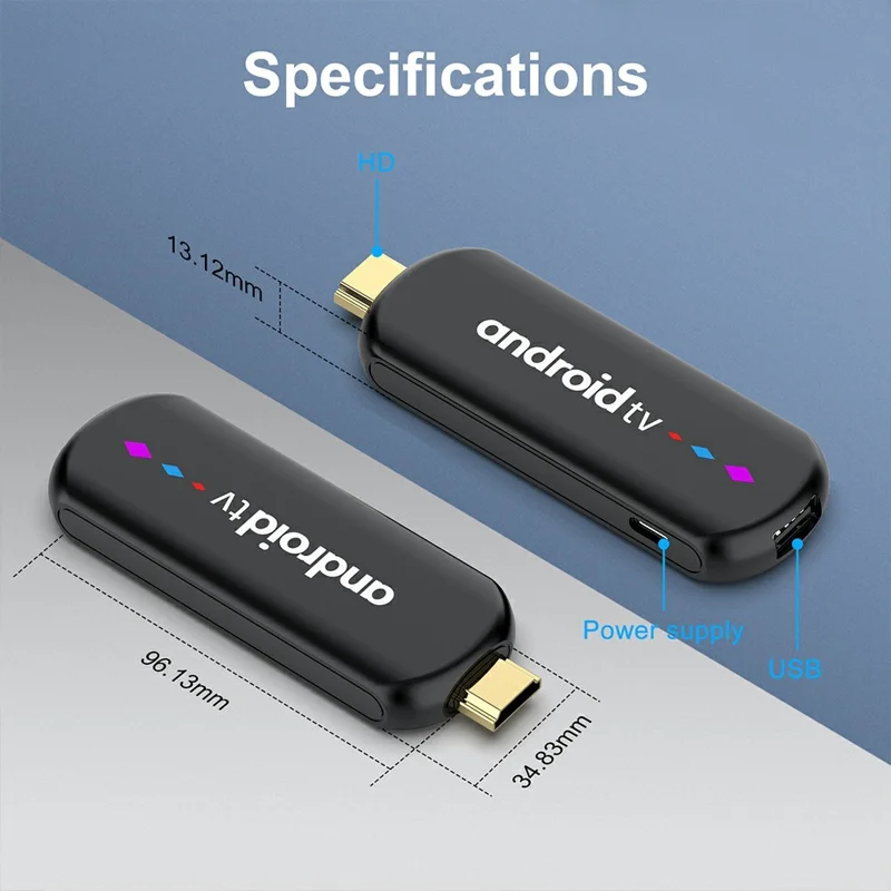 H96 MAX S905L3 2+16GB TV Stick 4K Android TV Box HDR Streaming Player WiFi Bluetooth-Compatible Smart TV Stick - Black