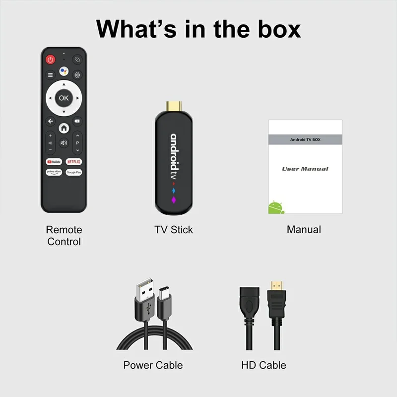 H96 MAX S905L3 2+16GB TV Stick 4K Android TV Box HDR Streaming Player WiFi Bluetooth-Compatible Smart TV Stick - Black