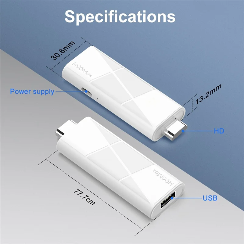 H96 MAX RK3518 2+16GB Android 14.0 TV Stick 4K Smart TV Box WiFi Bluetooth-Compatible Mini TV Stick - White