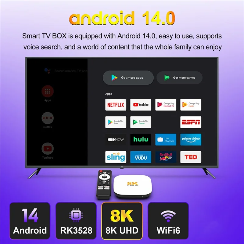 H96 MAX M2 Plus RK3528 Android 14.0 TV Box 4GB RAM + 32GB ROM 8K Ultra HD Streaming Device WiFi 6 BT5.4 Media Player - US Plug