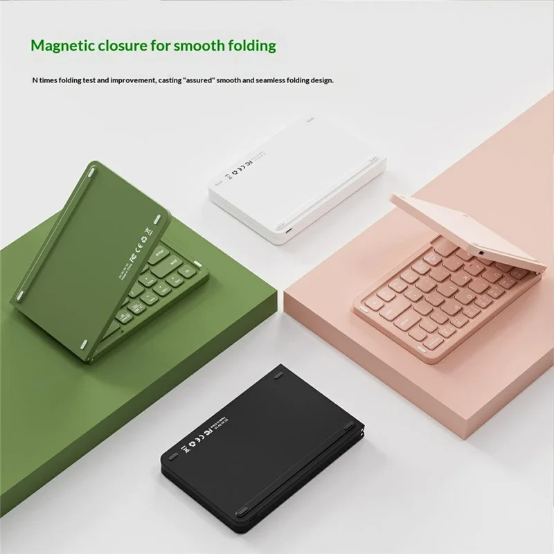 B023 68-Key Wireless Keyboard Magnetic Folding Bluetooth-compatible Keyboard with Phone Holder Stand - Green