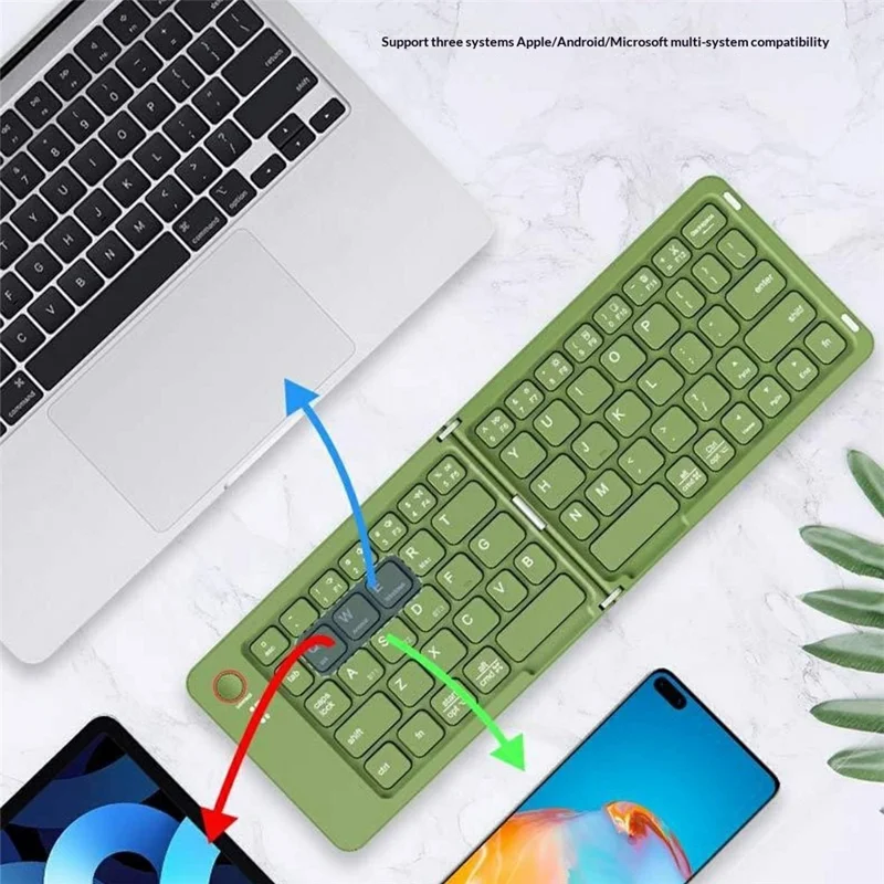B023 68-Key Wireless Keyboard Magnetic Folding Bluetooth-compatible Keyboard with Phone Holder Stand - Green
