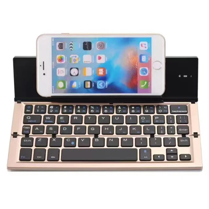 608 Tri-Fold Bluetooth-Compatible Keyboard Dual Channel Aluminum Alloy Keyboard for iOS Android - Rose Gold