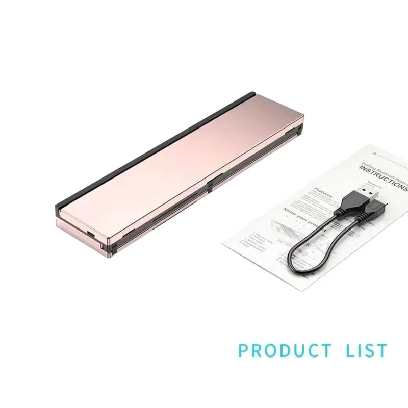 608 Tri-Fold Bluetooth-Compatible Keyboard Dual Channel Aluminum Alloy Keyboard for iOS Android - Rose Gold