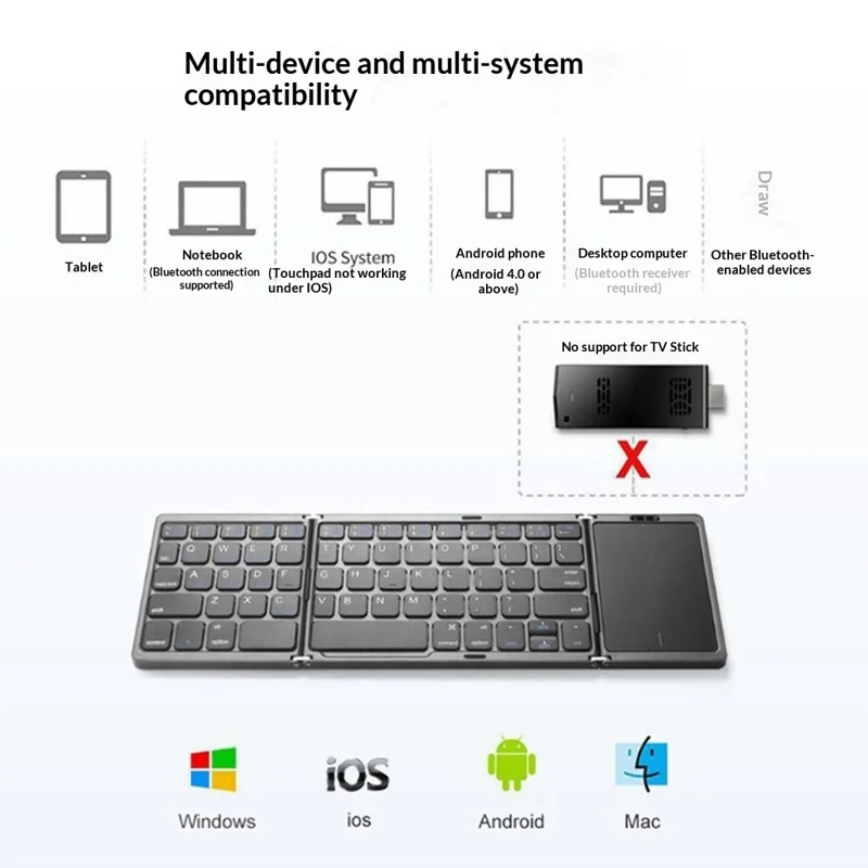 B089 Foldable Wireless Bluetooth-Compatible Keyboard with Touchpad for Phones / Tablets / Laptops - Grey