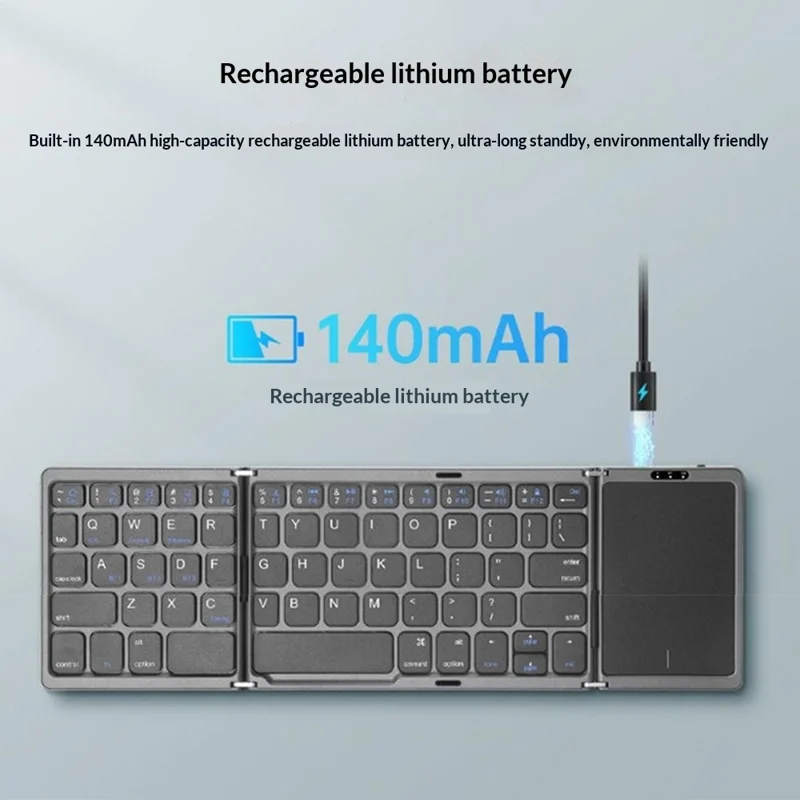 B089 Foldable Wireless Bluetooth-Compatible Keyboard with Touchpad for Phones / Tablets / Laptops - Silver