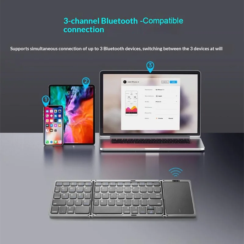B089 Foldable Wireless Bluetooth-Compatible Keyboard with Touchpad for Phones / Tablets / Laptops - Silver