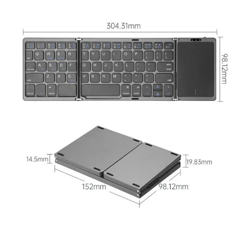 B089 Foldable Wireless Bluetooth-Compatible Keyboard with Touchpad for Phones / Tablets / Laptops - Silver