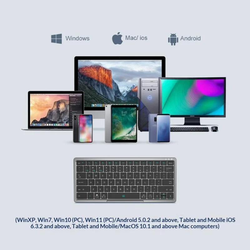 KF 8700 Wireless Bluetooth-Compatible Keyboard Foldable Touchpad Keyboard with Leather Case - Black