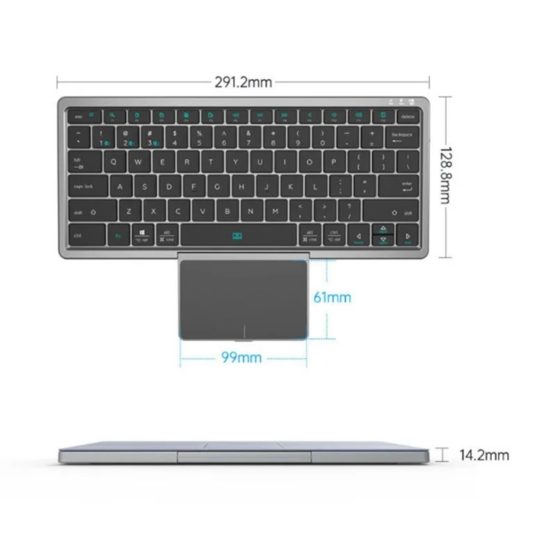 KF 8700 Wireless Bluetooth-Compatible Keyboard Foldable Touchpad Keyboard with Leather Case - Silver