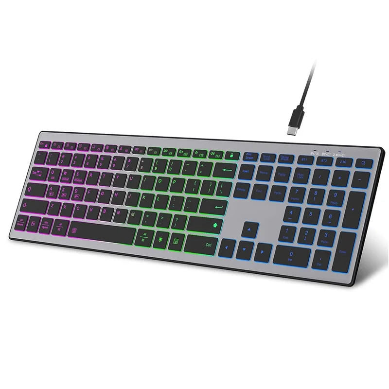 E15 Three Mode Wireless Keyboard 110 Keys RGB Backlight Mute Keyboard for Office Home Use - Black