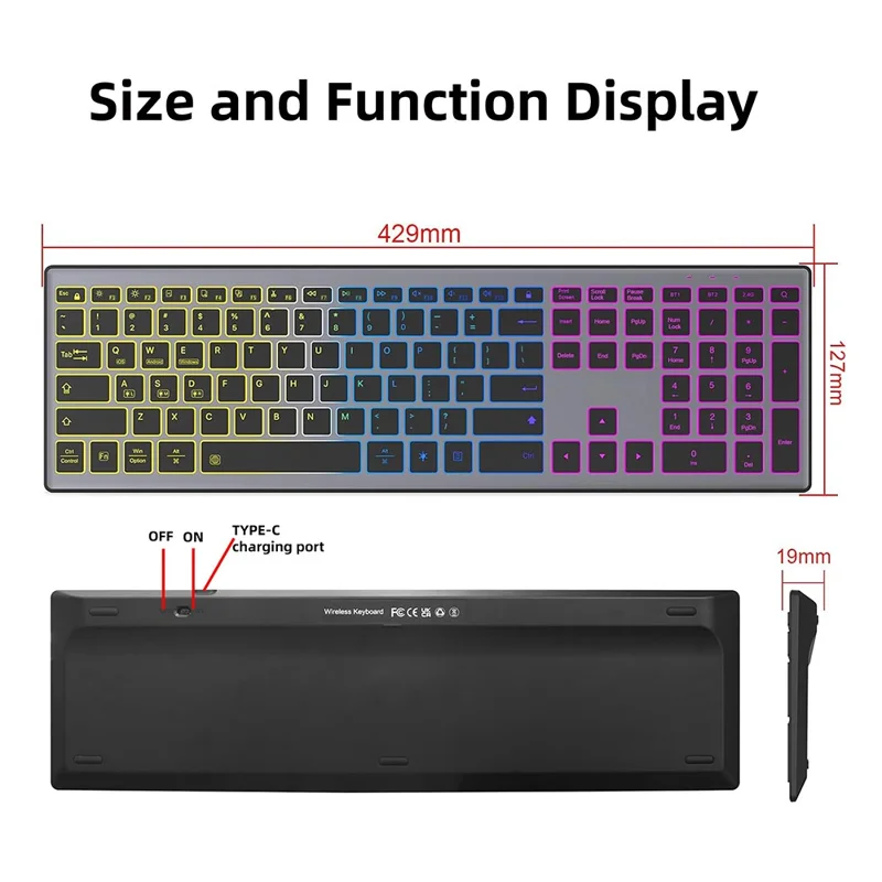 E15 Three Mode Wireless Keyboard 110 Keys RGB Backlight Mute Keyboard for Office Home Use - Black