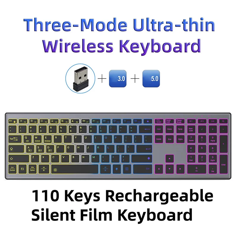 E15 Three Mode Wireless Keyboard 110 Keys RGB Backlight Mute Keyboard for Office Home Use - Black
