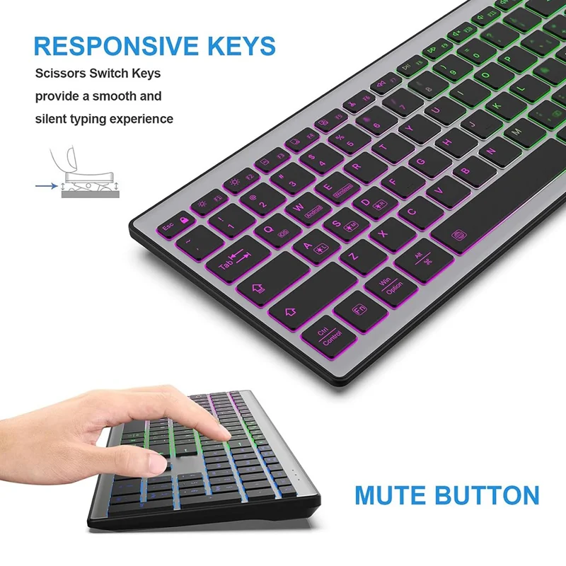 E15 Three Mode Wireless Keyboard 110 Keys RGB Backlight Mute Keyboard for Office Home Use - Black