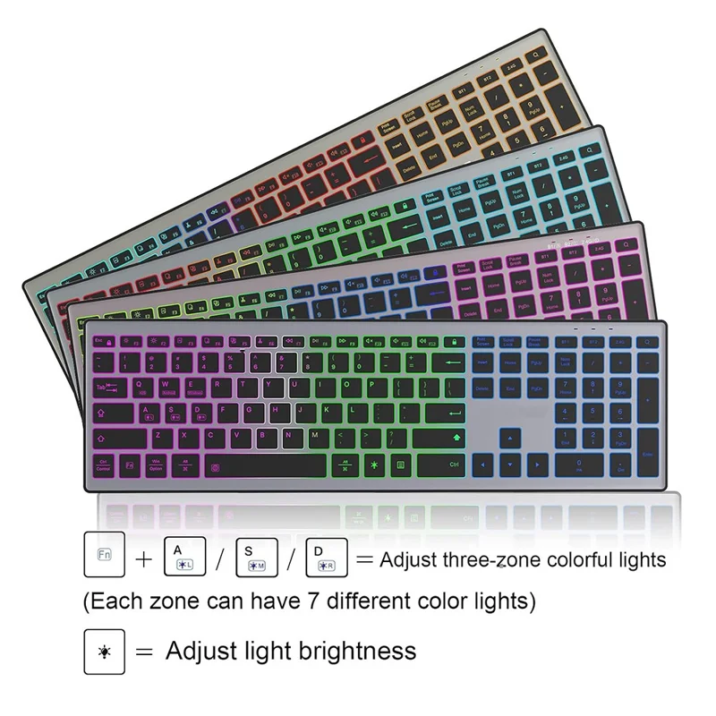E15 Three Mode Wireless Keyboard 110 Keys RGB Backlight Mute Keyboard for Office Home Use - Black