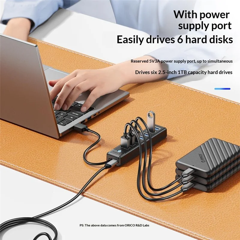 ORICO PW7U-U3 7-Port-USB-3.0-Hub 5 Gbps Datenübertragung mit Stromversorgungsanschluss 1 m Kabellänge – Schwarz