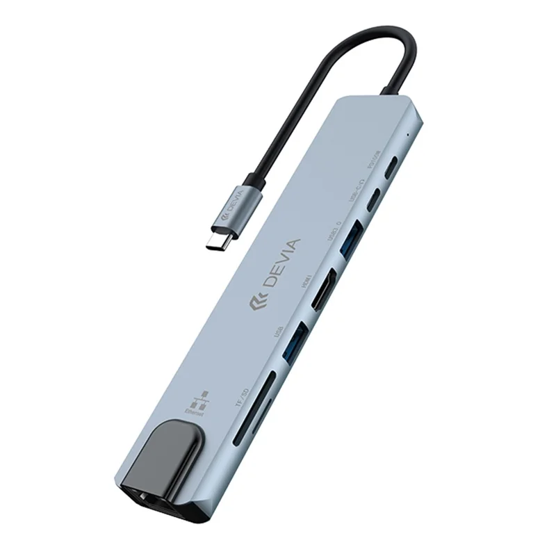 DEVIA Pro1 8 in 1 Hub USB-C Expansion Dock with HD / RJ45 / USB 3.0 / USB 2.0 / Audio / PD 100W / SD / TF Card Reader
