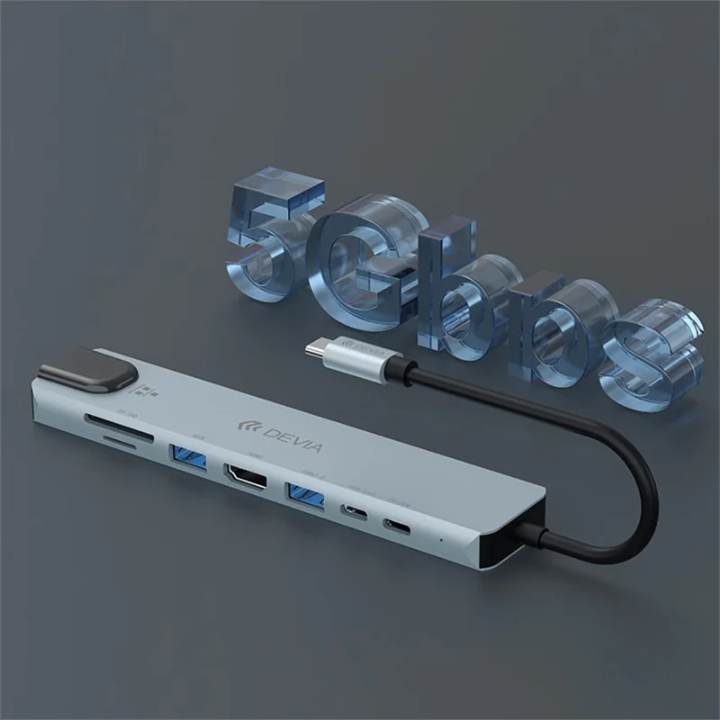 DEVIA Pro1 8 in 1 Hub USB-C Expansion Dock with HD / RJ45 / USB 3.0 / USB 2.0 / Audio / PD 100W / SD / TF Card Reader