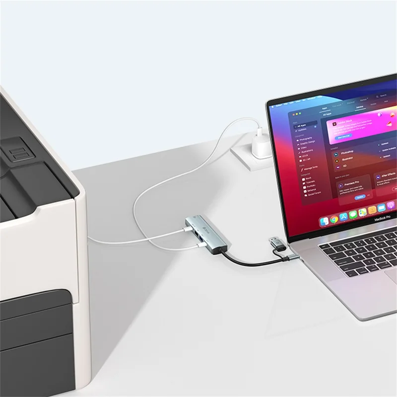 DEVIA Pro2 5 in 1 Hub USB + Type-C to RJ45 / USB 3.0 / USB 2.0 / Dual Type-C Expansion Dock for Laptop / Tablet / Phone - Dark Grey