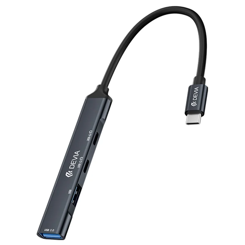 DEVIA Lite1 Type-C to 2A+2C 4 in 1 Hub USB 3.0 / 2.0 Data Transfer Audio Support Multi Device Connection - Dark Grey